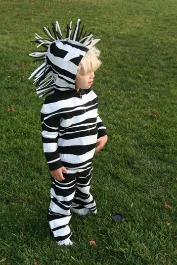 toddler boy in zebra costume