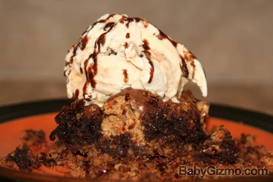 peanut butter ball brownies with ice cream on top