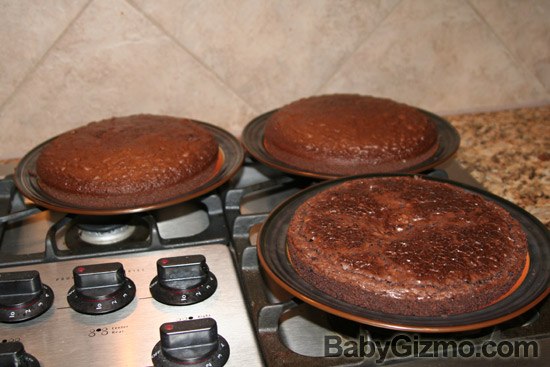 three chocolate cake layers