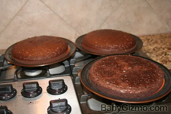 three chocolate cake layers
