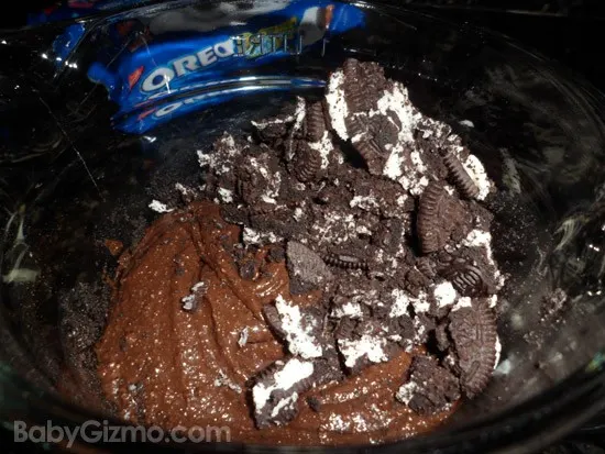 brownie and crushed oreos