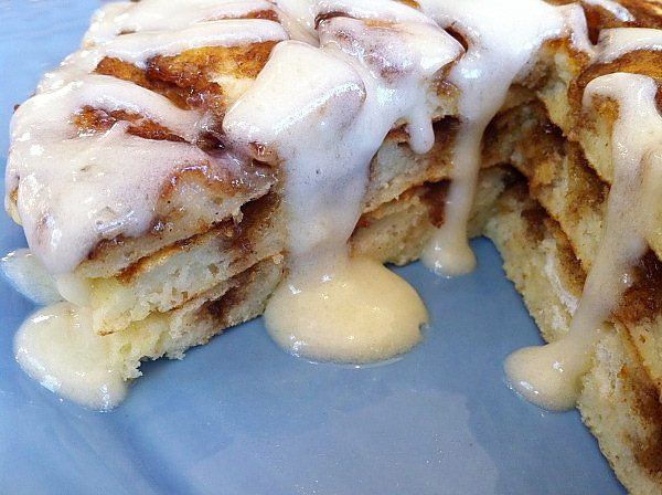 Cinnamon Roll Pancakes for breakfast