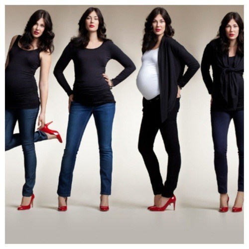 pregnant mom in four different outfits