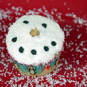 Snowman Cupcake on red background
