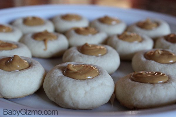 plate of shortbread cookie with peanut butter centers