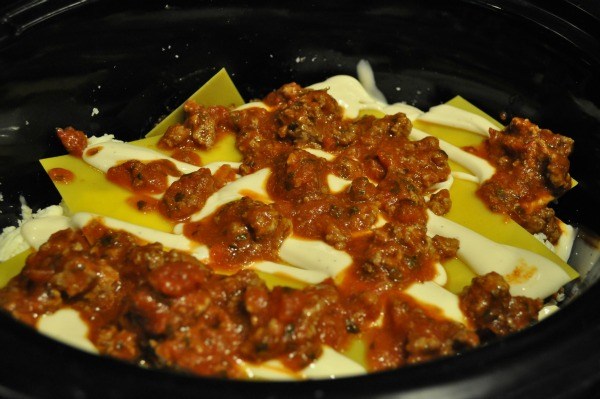 meat and pasta in a crockpot