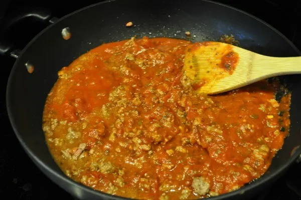 lasagna sauce in a pan