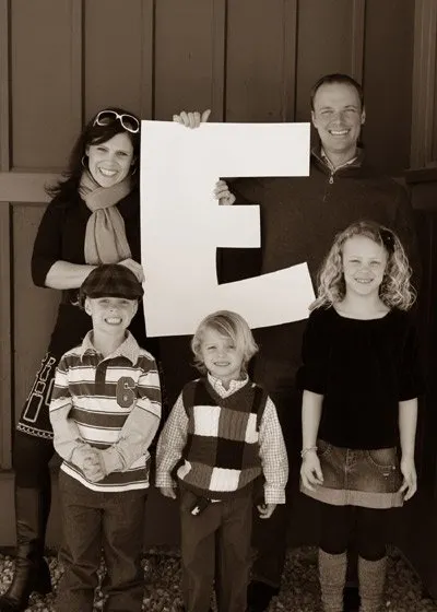 family photo holding an e