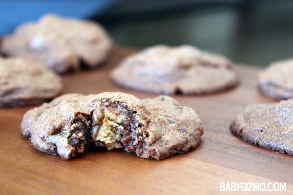 Peanut Butter Chocolate Cookies with bite out of one