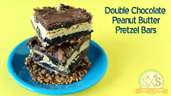 Peanut Butter Pretzel Bars on blue plate