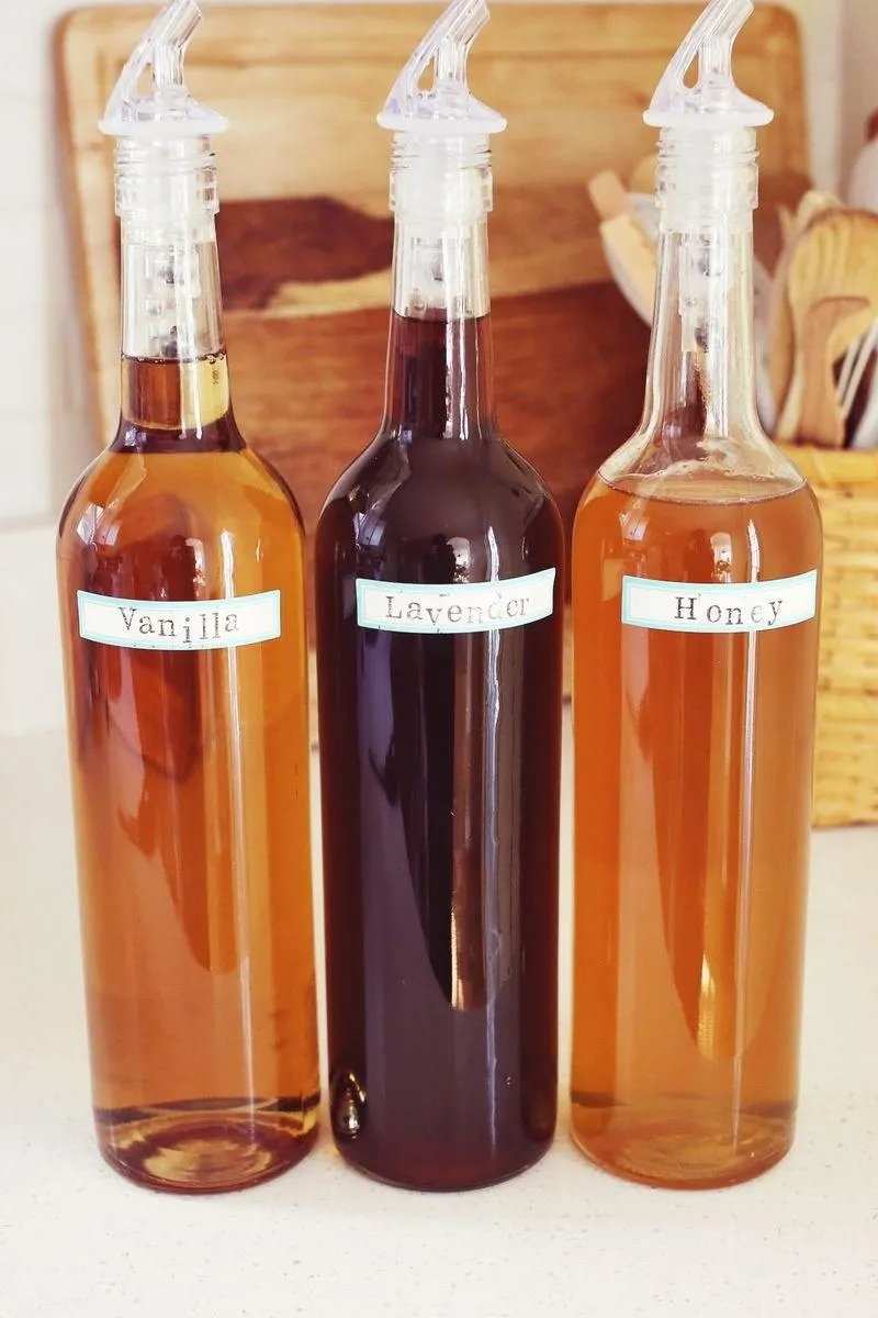three bottles of coffee syrups