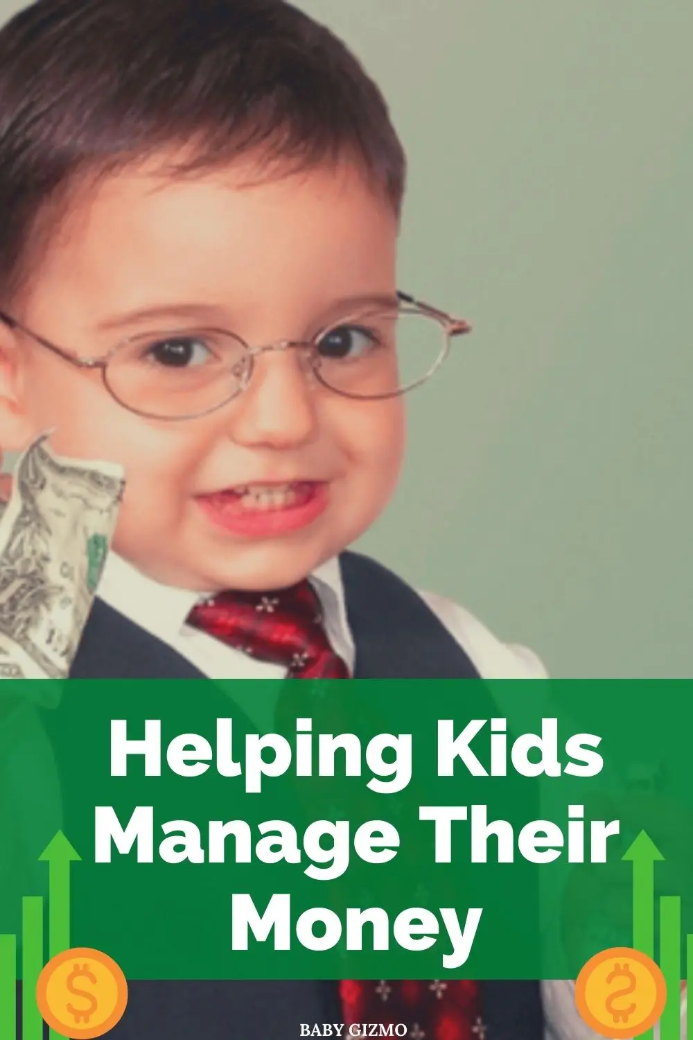 toddler in glasses holding money