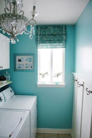 Laundry Room LIght with teal walls