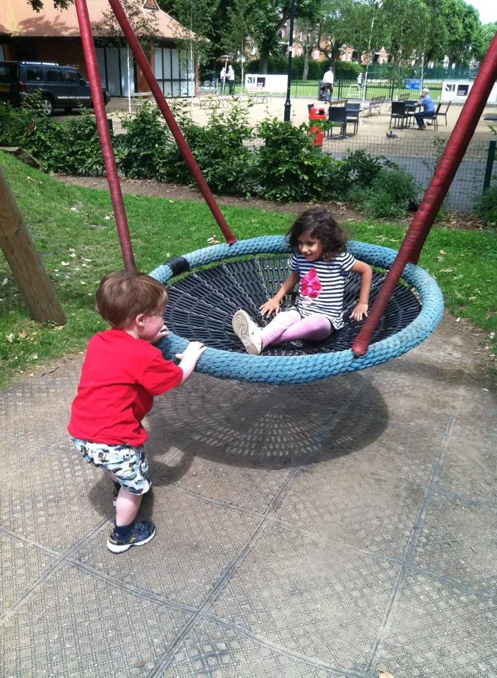 My daughter enjoyed being pushed on this swing by her friend!