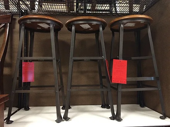 kitchen stools on a shelf