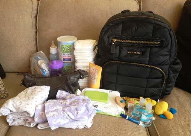 diaper bag with everything laid out
