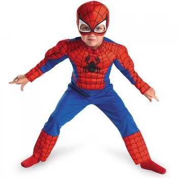 toddler boy in spiderman costume