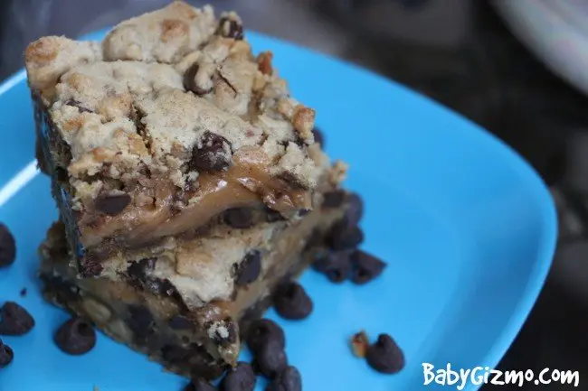 cookies bars on a blue plate