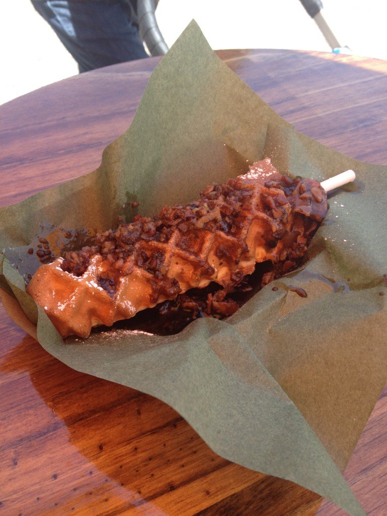 Nutella crepes and bacon waffle stick
