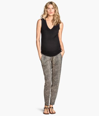 black maternity tank and printed pants