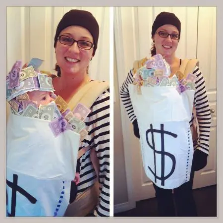rubber and money bag costume