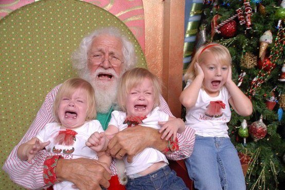 triplets crying with santa