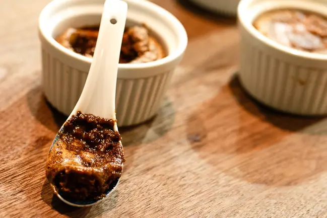 chocolate lava cake on spoon