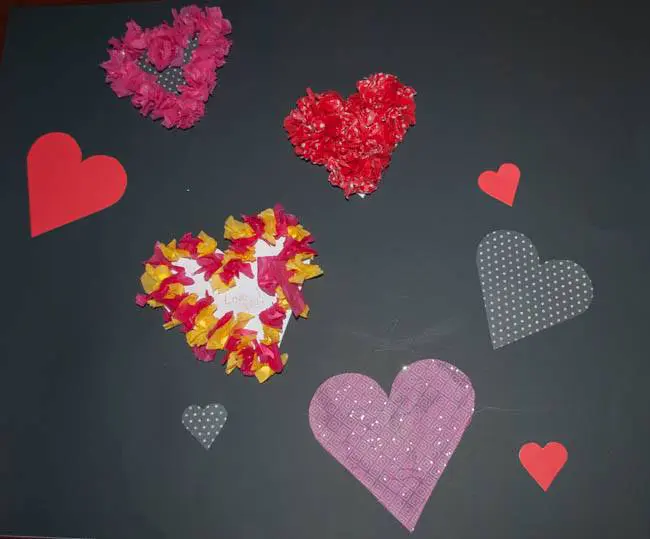 Valentine's Day Mobile using Tissue Paper Hearts - Mess for Less