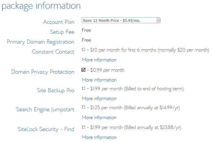 Bluehost Hosting options