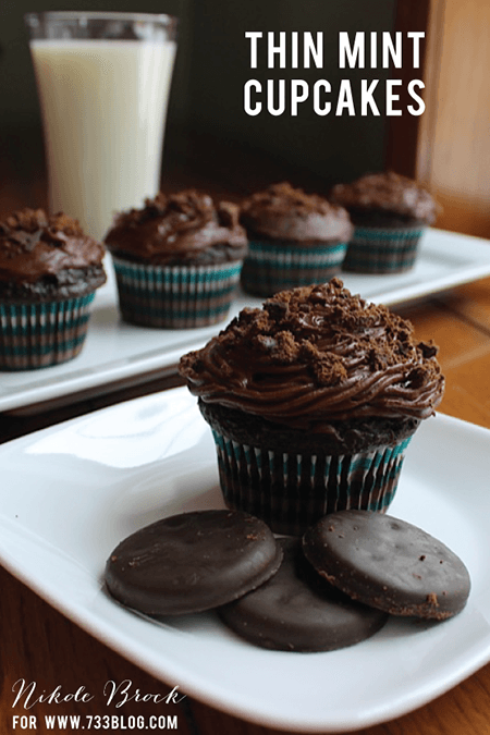 chocolate thin mint cupcake with two cookies