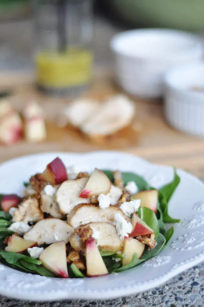 White Peach, Chicken, Walnut + Goat Cheese Salad