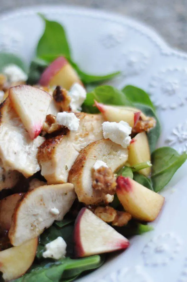 white peach, chicken, walnut + goat cheese salad comfort food