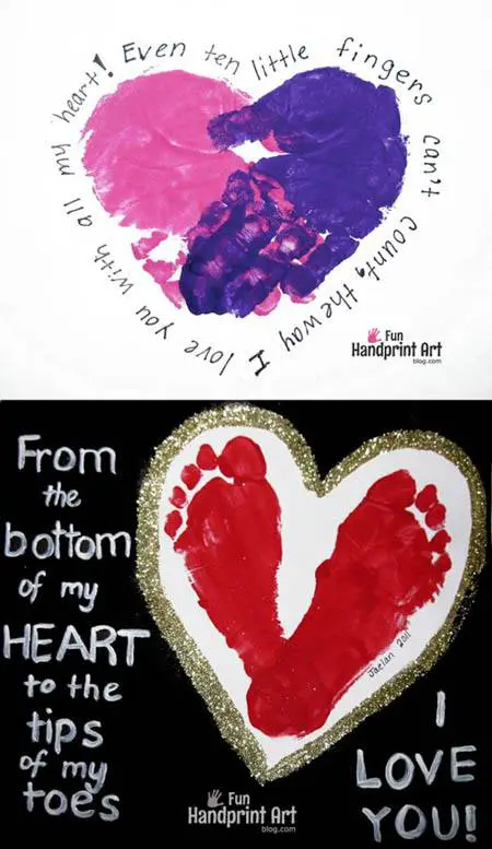 toddler Valentine's Footprint-Handprint-Heart-Crafts