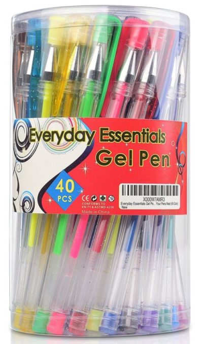 gel pens in container