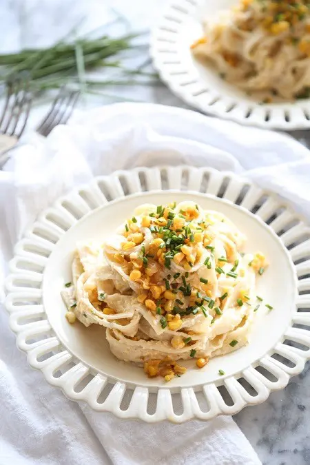Sweet and Spicy Corn Pasta with Ricotta and Chives