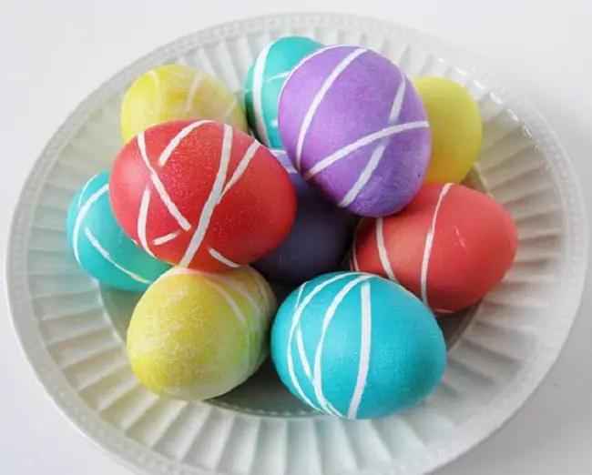 Easter eggs decorated with rubberbands