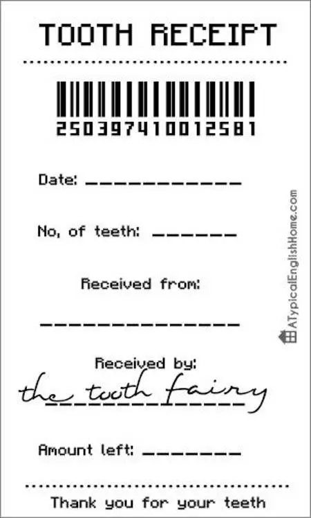 tooth fairy receipt