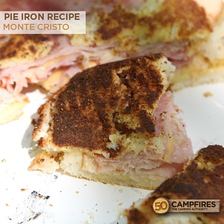 Monte Cristo sandwich made in a pie iron.