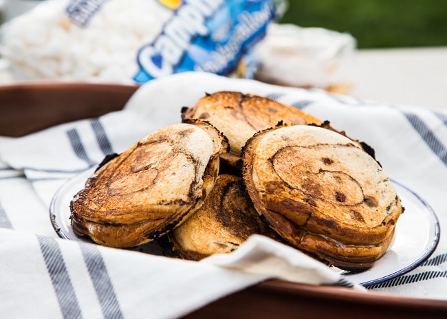S'mores Pudgy Pies made in a pie iron.