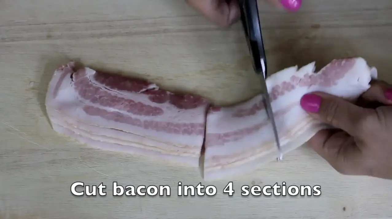 cutting bacon into squares