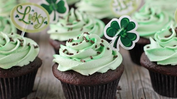 chocolate cupcakes with green frosting