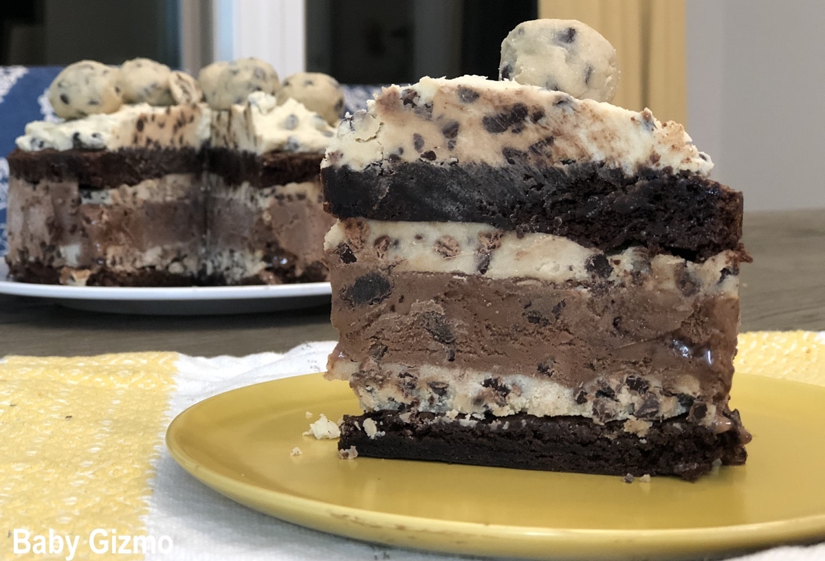 slice of layered ice cream cake