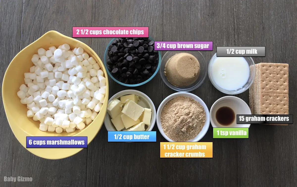 Smores Bars ingredients on a table