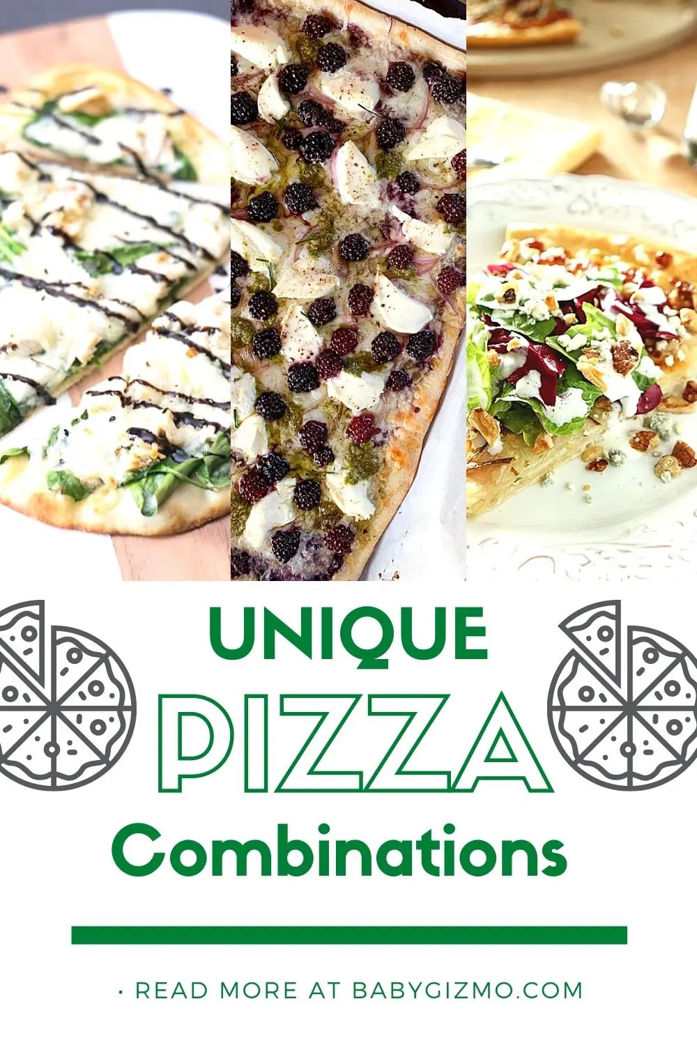 three different pizza combinations