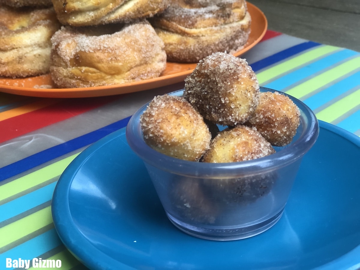 donut holes on blue plate