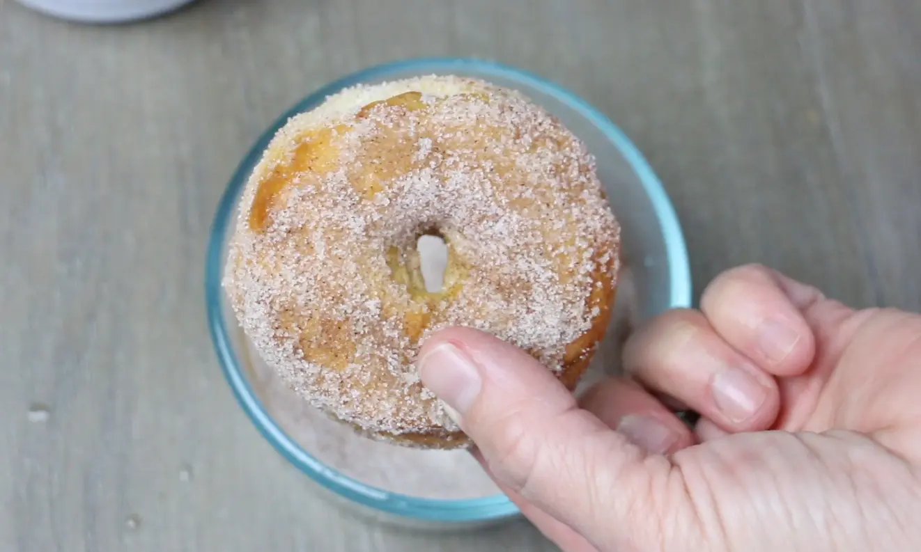 cinnamon sugar donut in hand