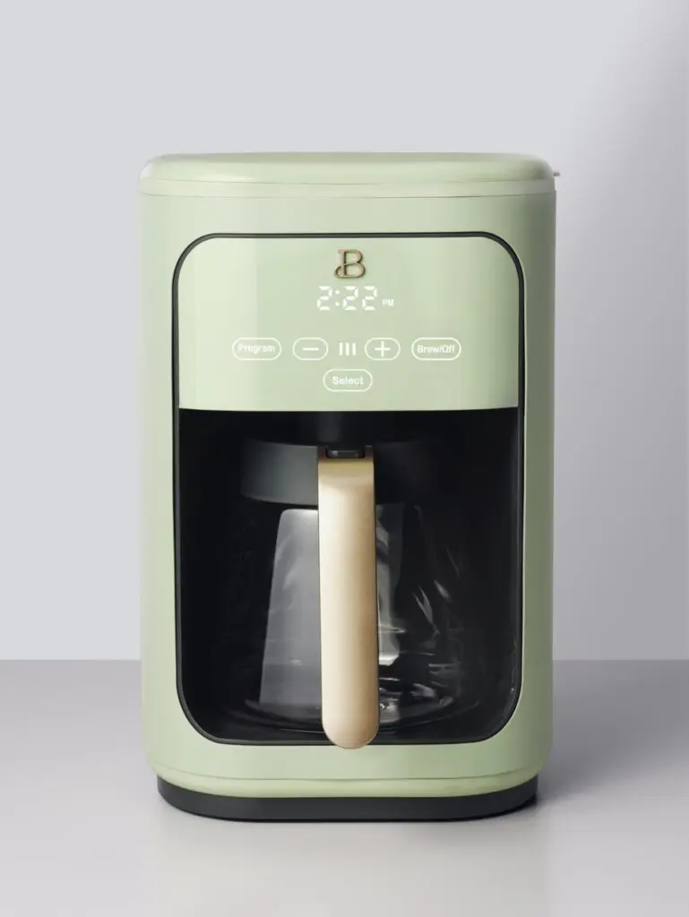 sage green coffee maker drew barrymore kitchen appliances
