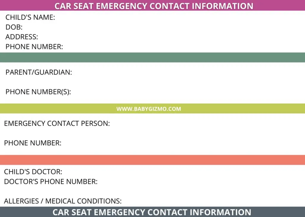 car seat emergency card