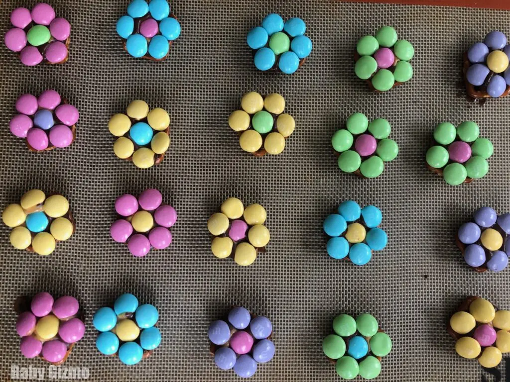 pretzel flowers on a tray