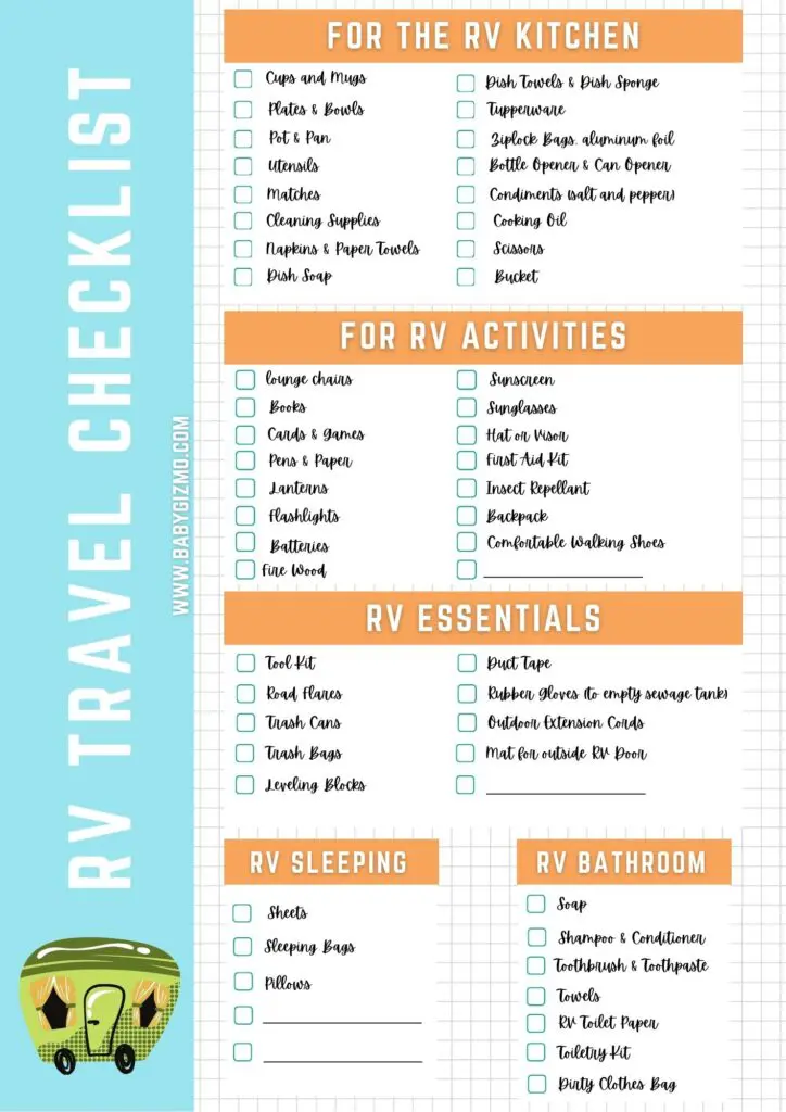 What to Pack for an RV Trip FREE PRINTABLE – | Baby Gizmo